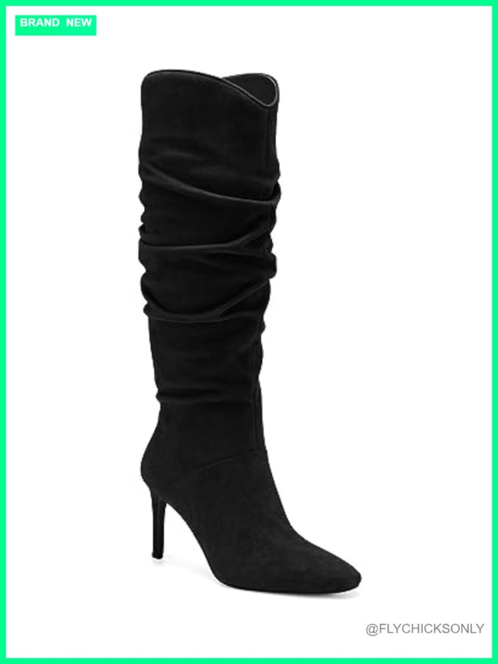 Faux Suede Knee High Stiletto Heel Slouchy Boots Side Zip Almond Toe